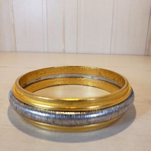 Karl Lagerfeld Gold and Silver Tone Textured Heavy Vintage Bangle Bracelet